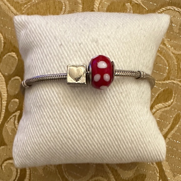 Pandora Jewelry - Genuine Pandora Silver Bracelet with Red and White & heart Charm